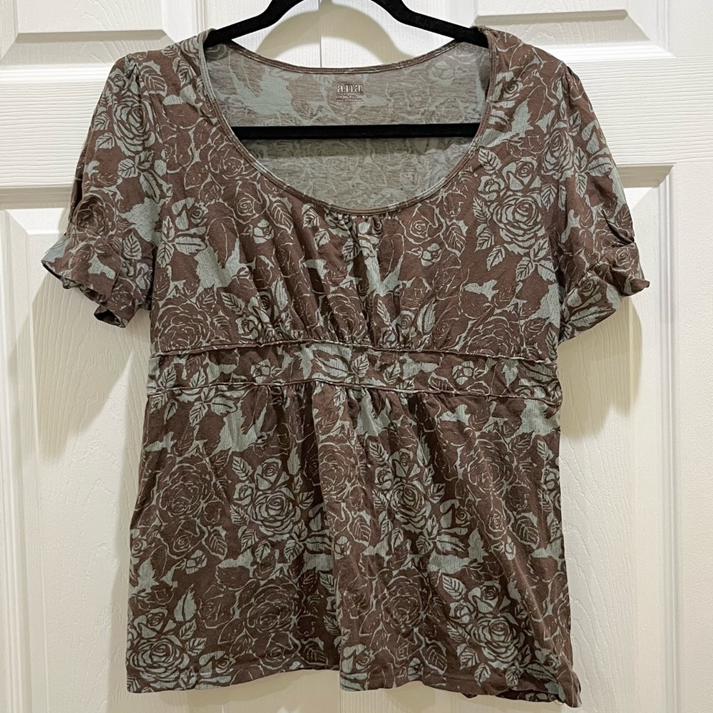 5 for $25! ANA Brown Floral Blouse Petite XL